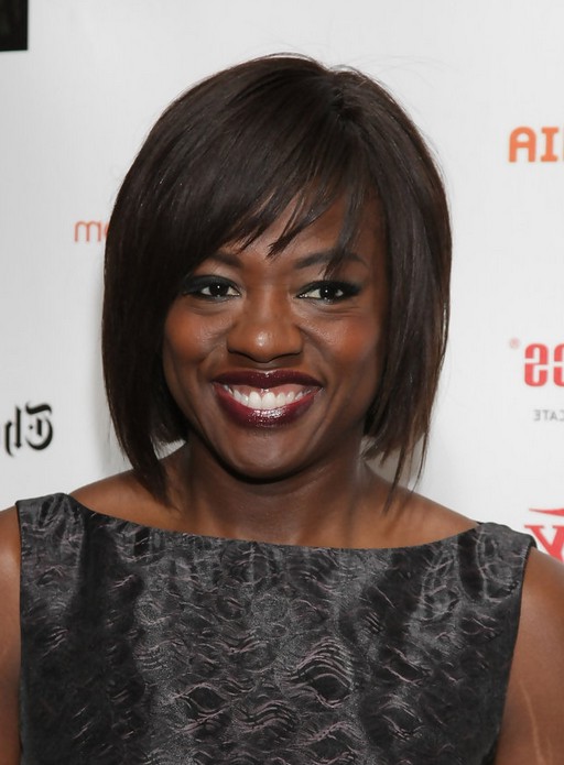 Viola Davis Short Straight Bob Haircut With Bangs For Black Women