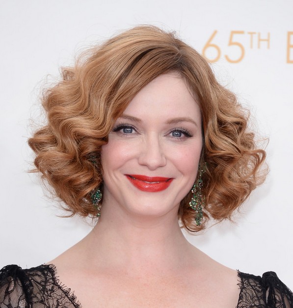 Christina Hendricks Short Wavy Curly Bob Hairstyle Styles Weekly