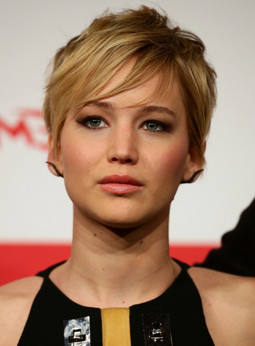 Jennifer Lawrence Layered Short Haircut With Emo Bangs