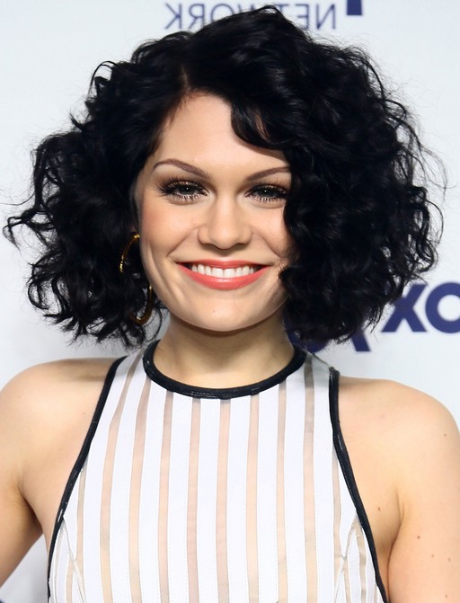 Jessie J Sexy Short Black Curly Bob Hairstyle For Round