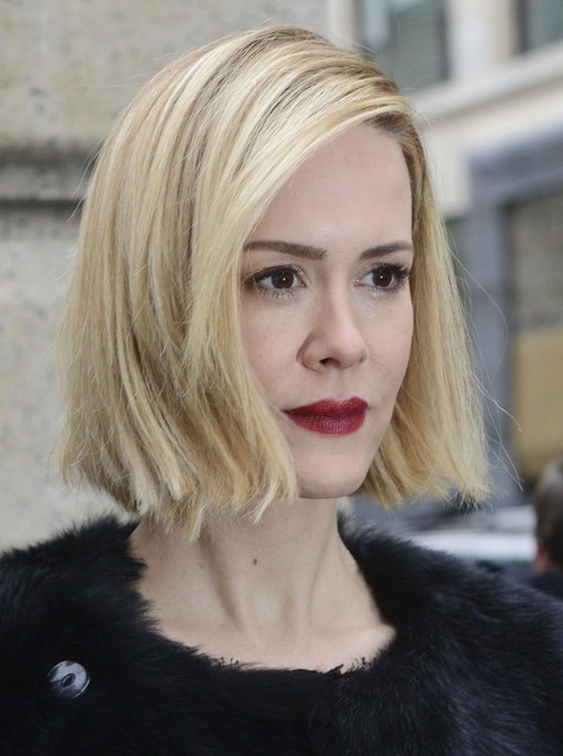 Sarah Paulson Side Parted Short Straight Hairstyle Styles Weekly