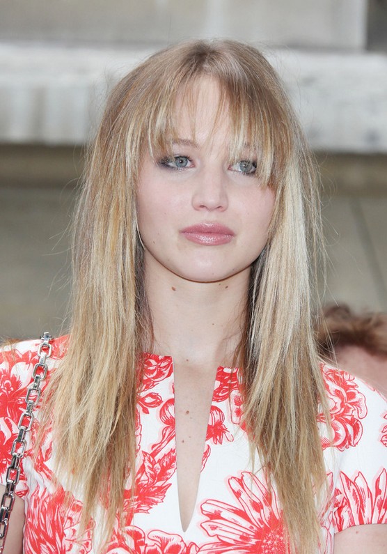 Jennifer Lawrence Long Straight Cut With Razor Bangs For Round