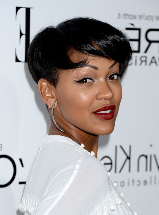 Meagan Good Modern Short Straight Haircut With Bangs For Black