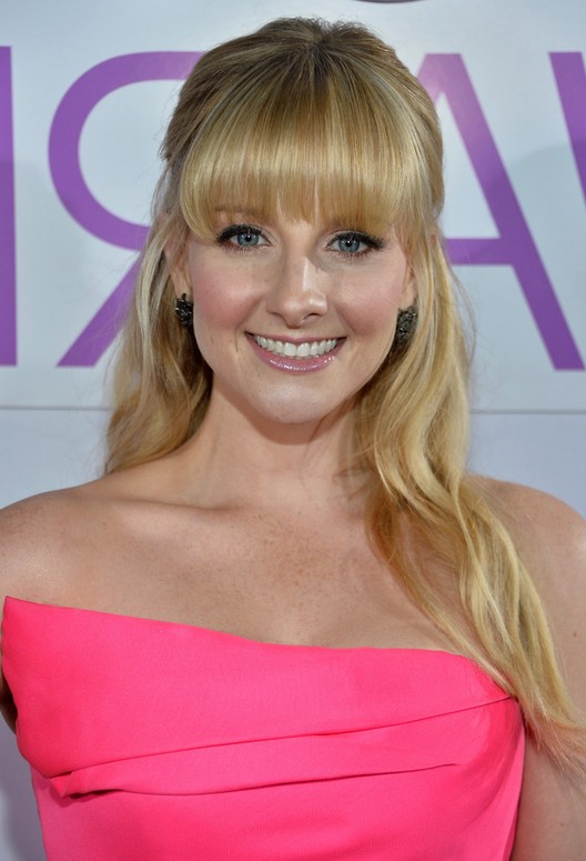 Melissa Rauch Sweet Half Up Half Down Hairstyle With Blunt Bangs
