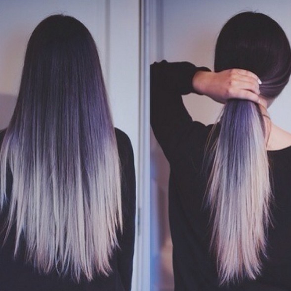 pueple to silver hairstyle for long straight hair hair color