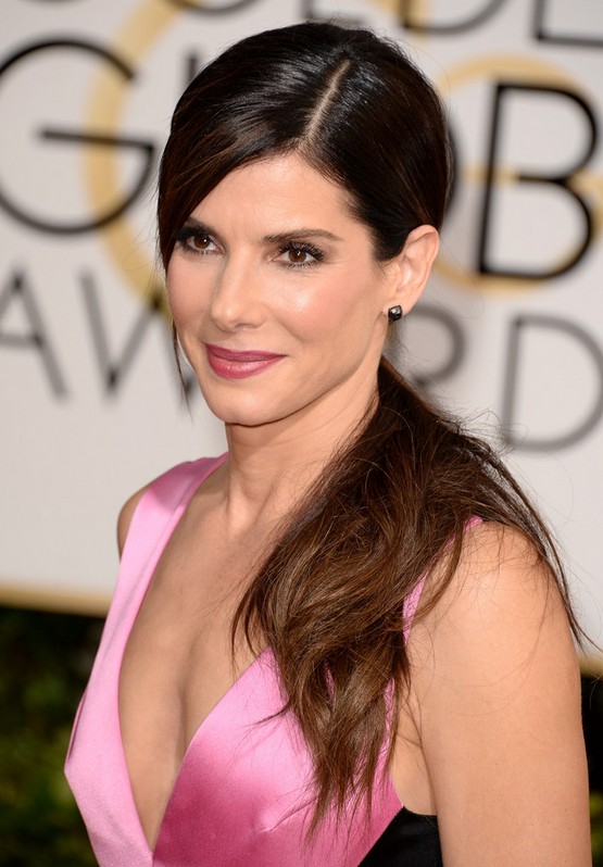 Sandra Bullock Dark To Brunette Ombre Side Ponytail Styles Weekly