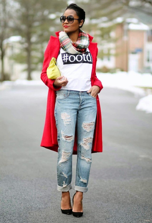 red coat pant with shoes