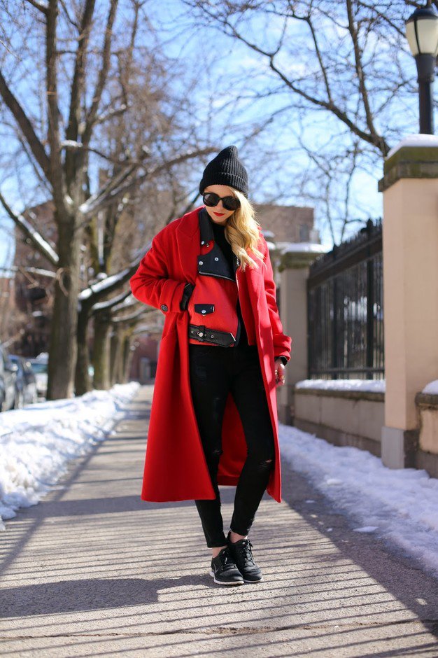 red coat winter outfit