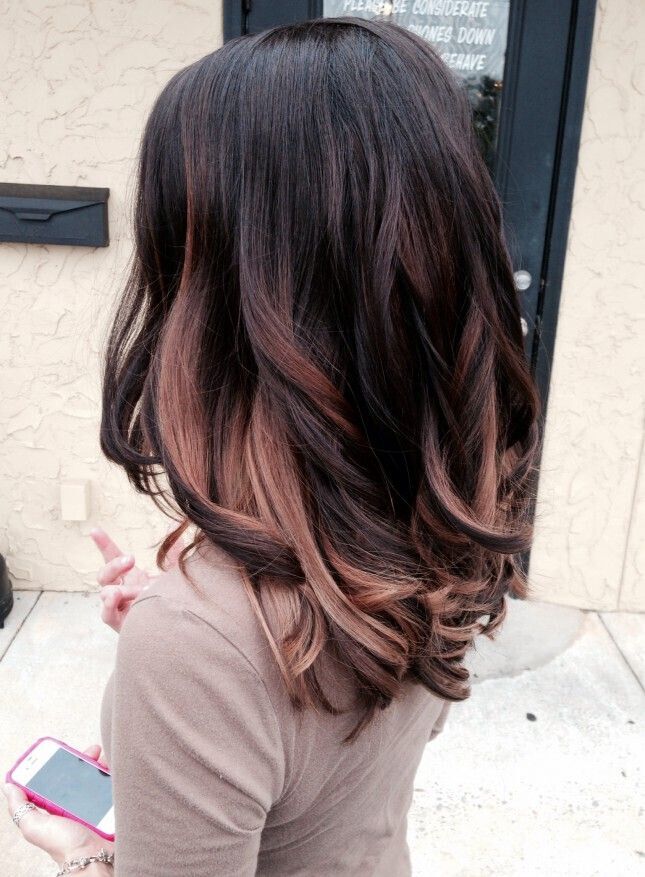 Black Hair With Rose Gold Highlights Hairstyles Ombre Long Hair