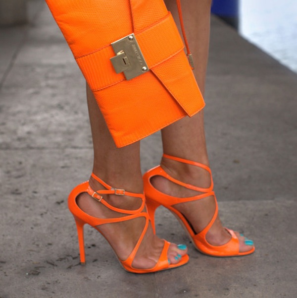 neon orange strappy heels