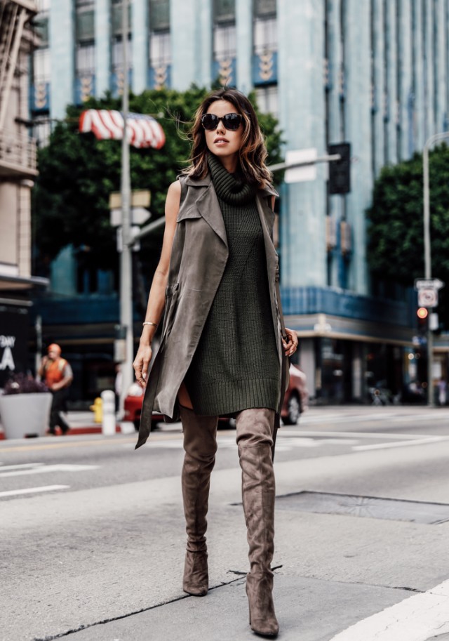 over the knee brown boots outfit