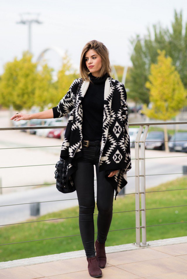 black and white dress with cardigan