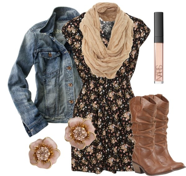 floral dress with cowboy boots