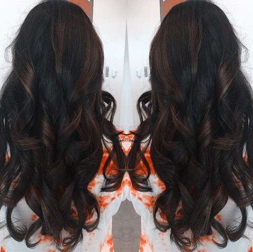 Dark Long Curls With Brown Highlights Styles Weekly