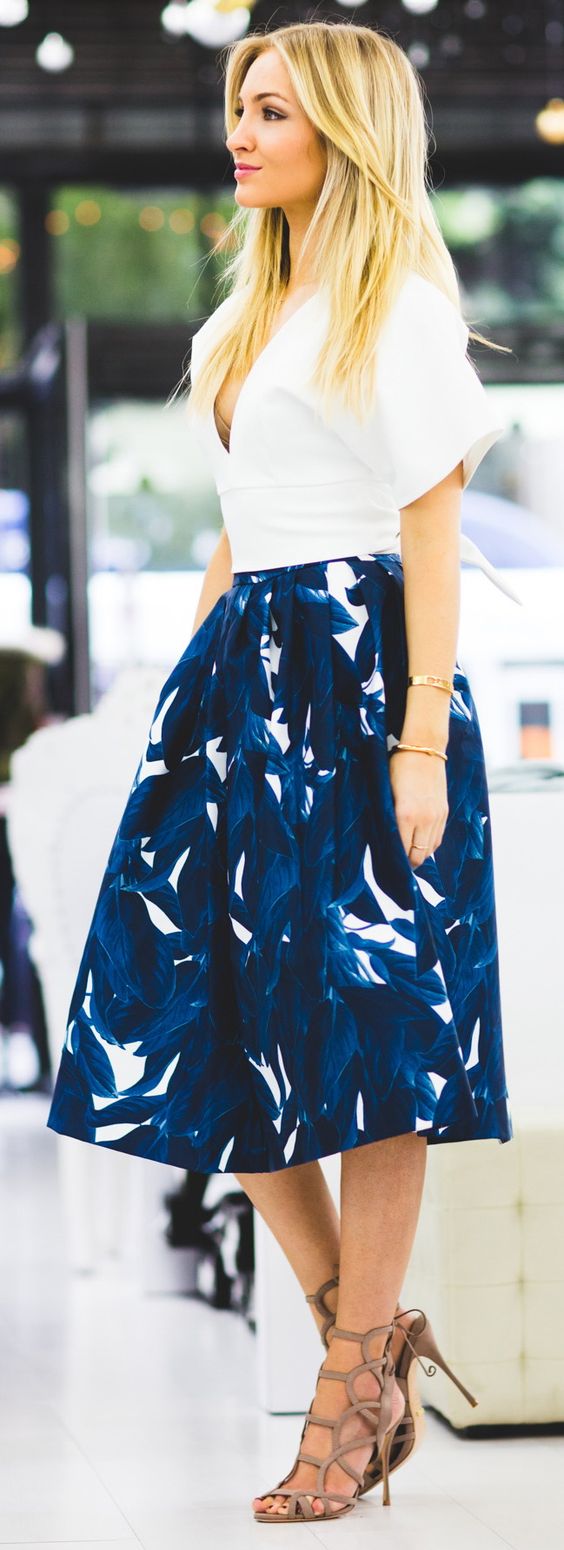 white and blue skirt outfit