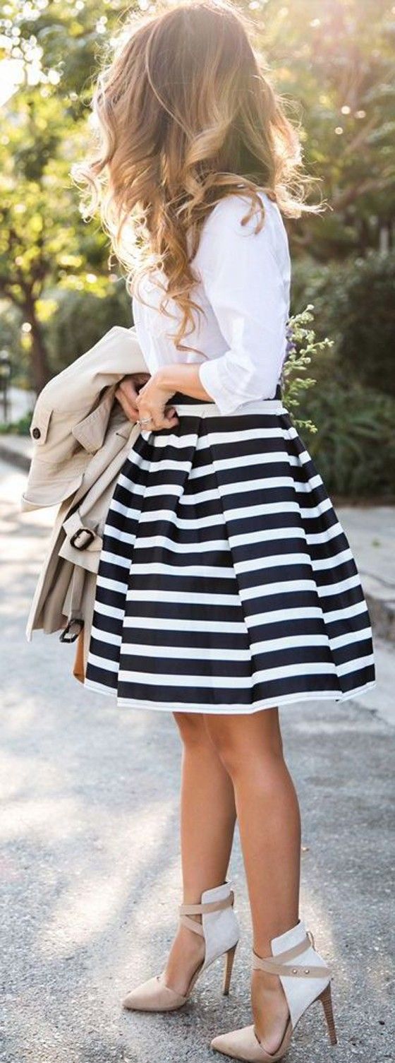 black white skirt outfit