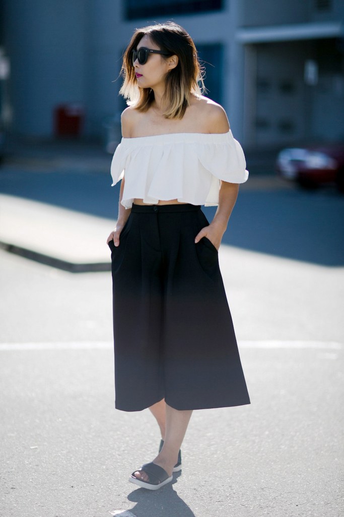 black and white square pants outfit