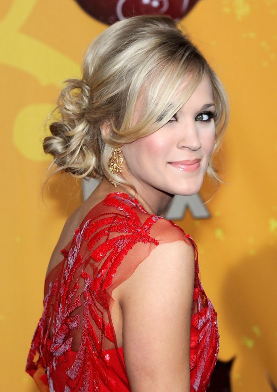 Carrie Underwood Loose Bun Updo with Bangs