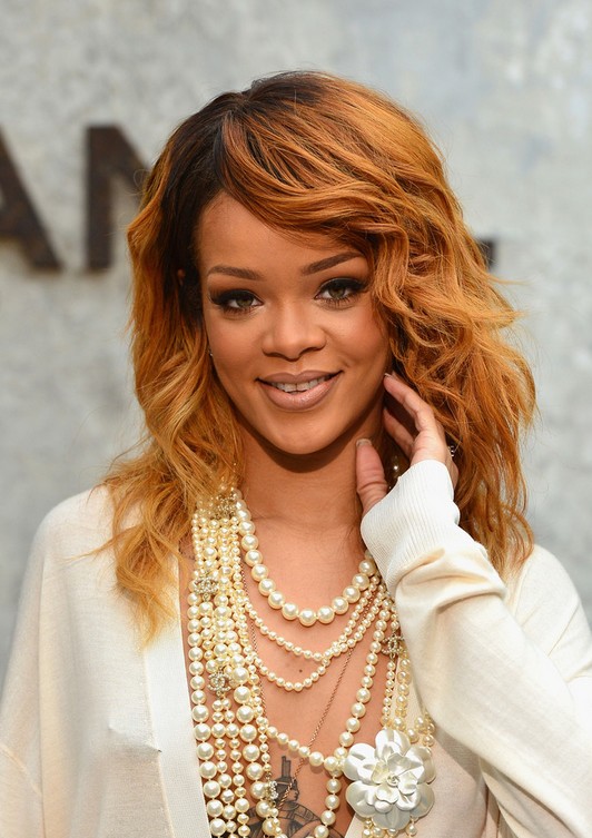 Rihanna Long Burnt Red Hairstyle