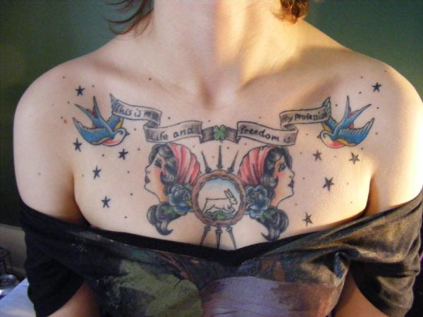 Bird tattoo on chest