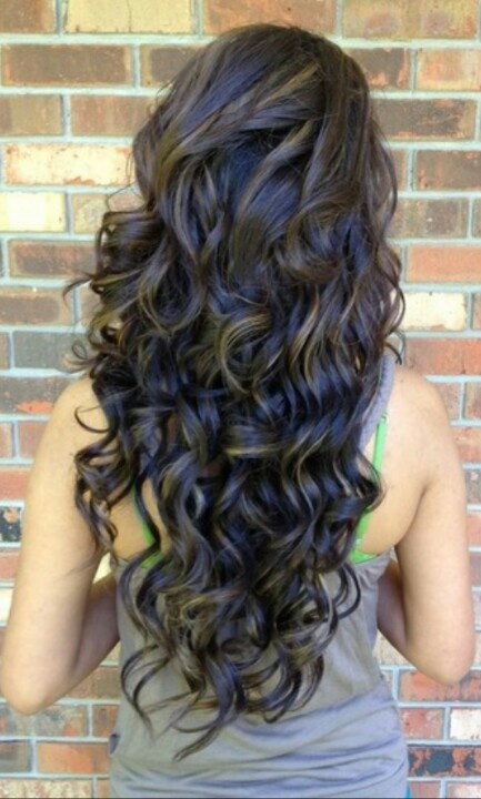 Back View of Highlighted Long Black Curly Hairstyle for Girls