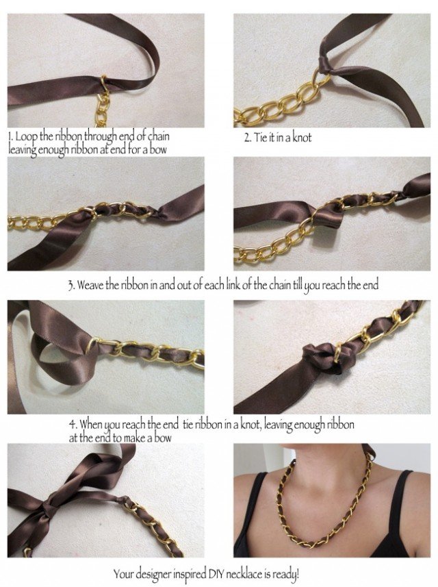 DIY Designer Inspired Ribbon And Chain Necklace
