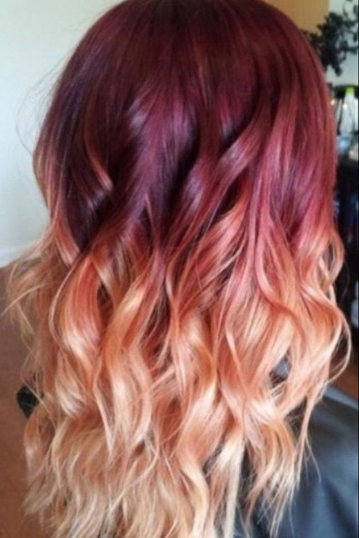 Red to Blonde Ombre Hair with Waves