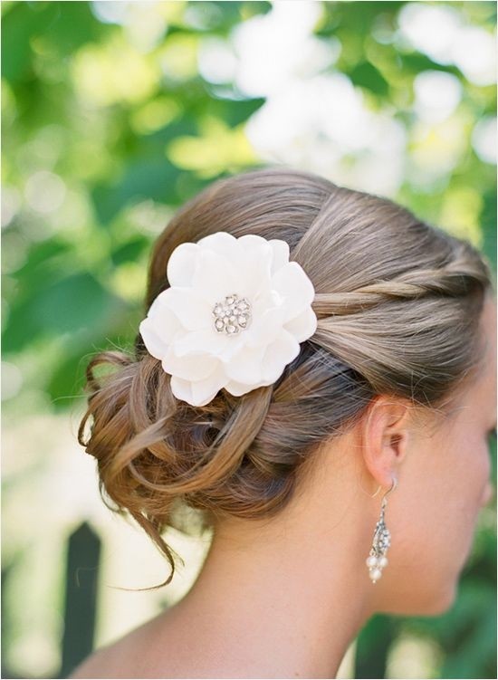 Updos with Flower and Braid: Bridal Updo Hairstyle Back View