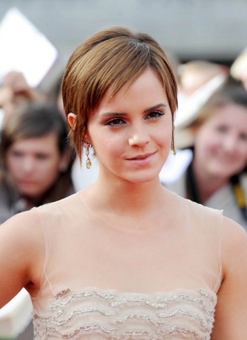 Emma Watson Short Hairstyle  - Chic Pixie Cut with Straight Bangs