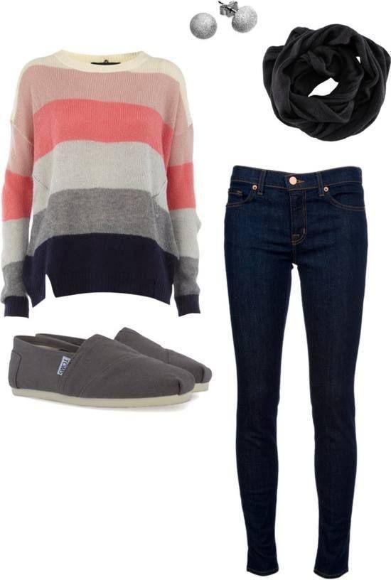 Coral Striped Sweater Outfit for 2016 - 2017