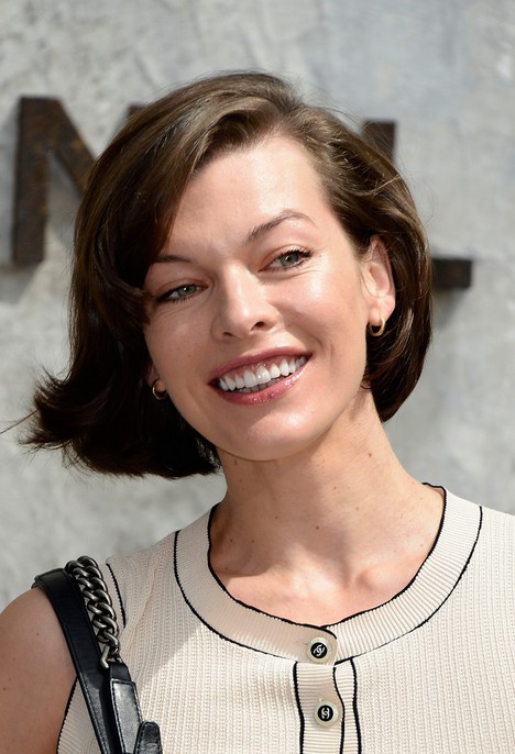 Milla Jovovich Short Haircut  - Deep Side Parted Short Hairstyle