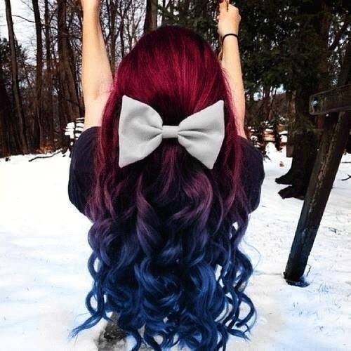 Red to Blue Ombre Curly Hairstyle for Winter