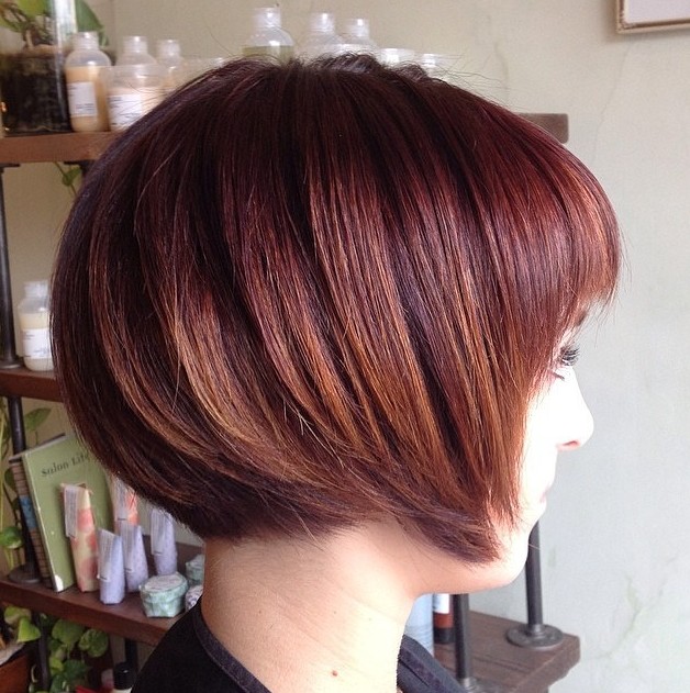 Side View of Brunette Graduated Bob Haircut