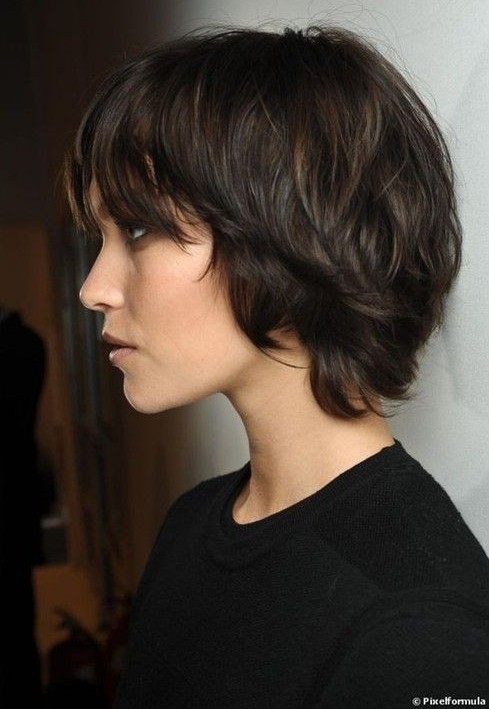 Side View of Cute Short Shag Bob Haircut with Bangs