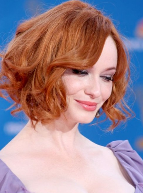 Christina Hendricks Soft Red Curly Hairstyle for Short Hair