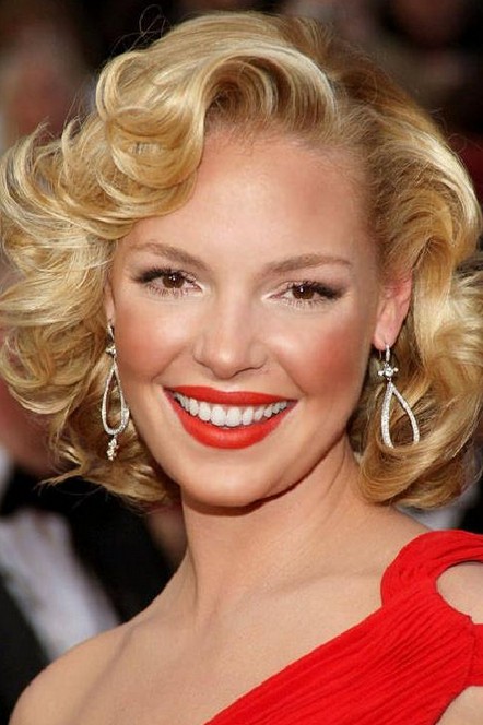 Katherine Heigl Short Blonde Curly Hairstyles for Wedding Homecoming