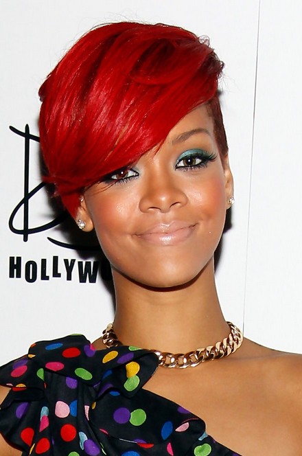 Rihanna Short Red Side Part Haircut for Black Women