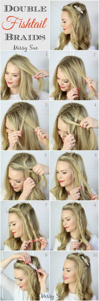 Double Fishtail Braids Hairstyle Tutorial