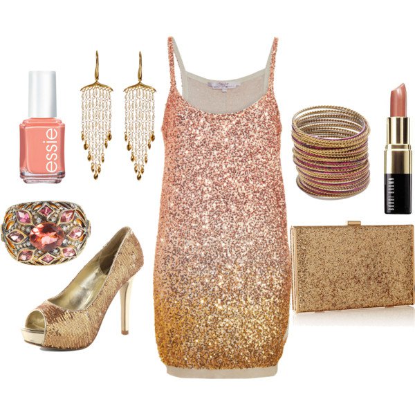 Ombre Golden Sequined Dress Outfit for Holiday