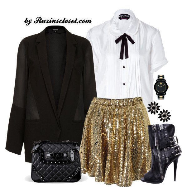 Pretty Party Outfit with White Blouse and Sequined Skirt