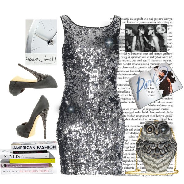 Silvery Grey Sequined Dress Outfit for New Year