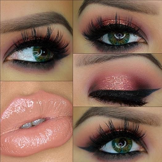 Smoky Pink Eye Makeup Idea with Nude Lips