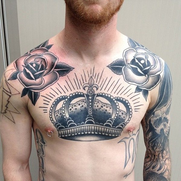 Cool Crown Chest Tattoo for Men
