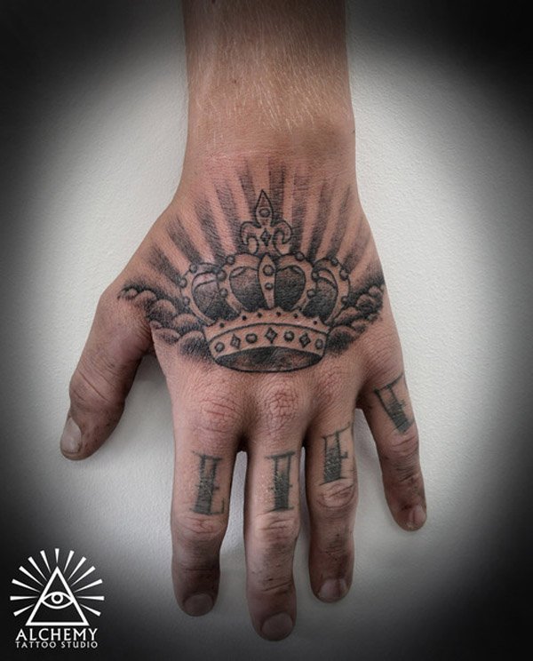 Cool Crown Tattoo on Hand for Men