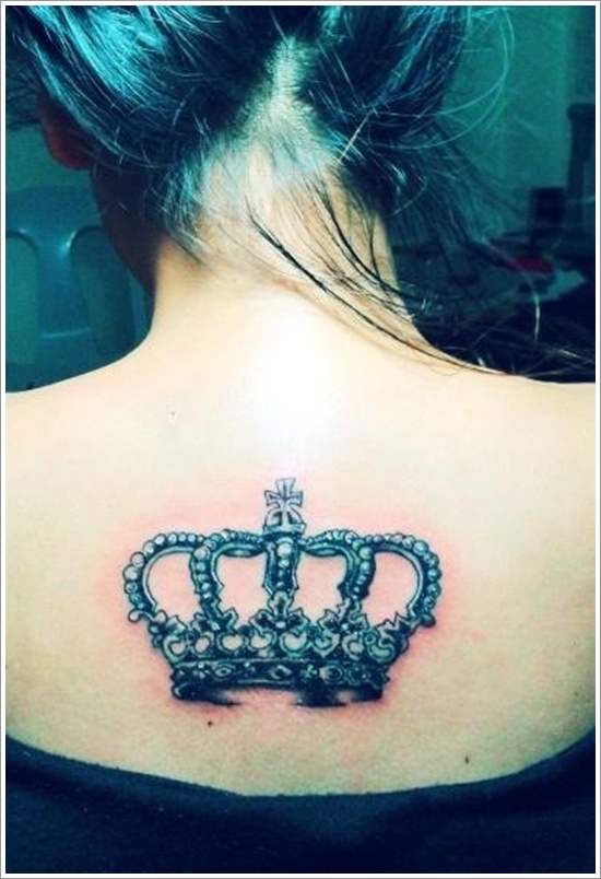 Cool Crown Tattoo on the Back for Women