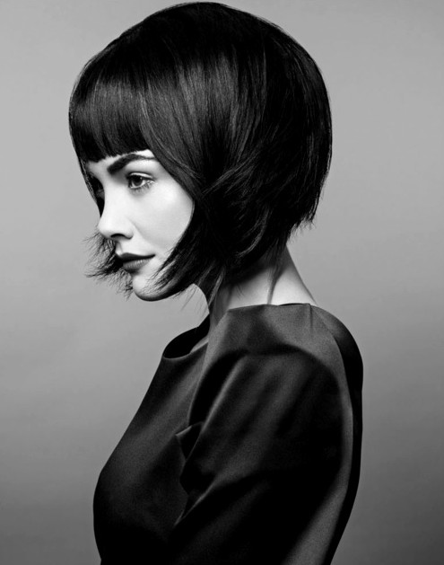 Black Short Hairstyle with Blunt Bangs