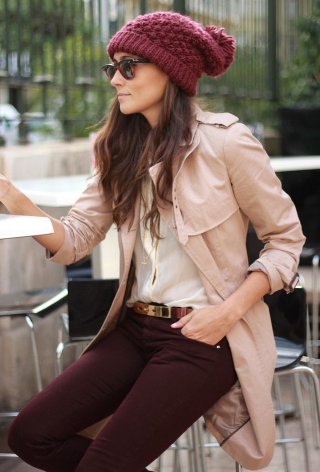 Maroon and Beige Outfit