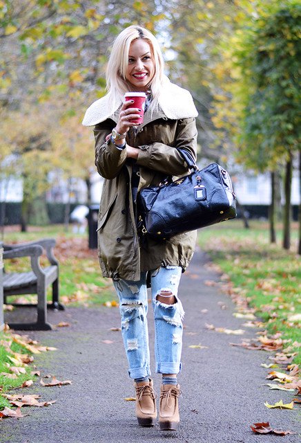 Olive Green Jacket and Blue Jeans