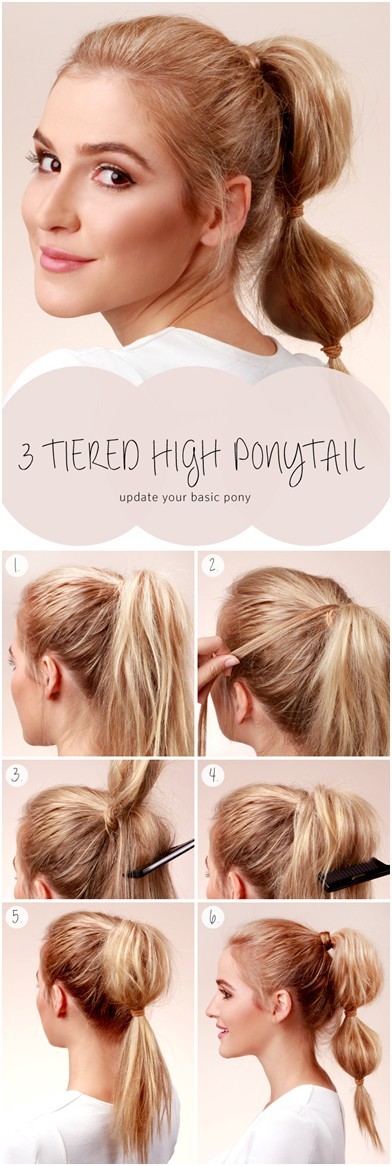 Cute Everyday Hairstyles Tutorials: 3 Tiered High Ponytail
