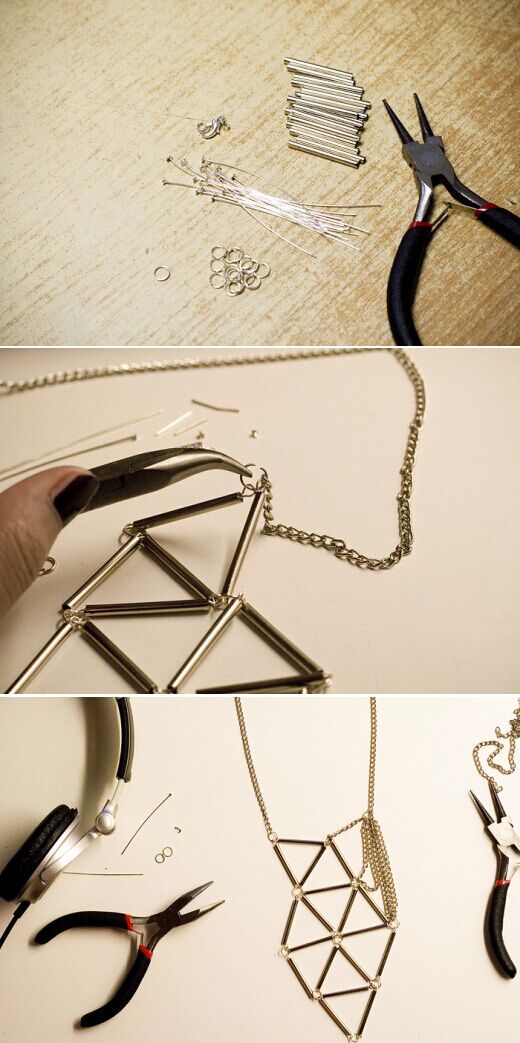 DIY Silver Bugle Geometric Necklace